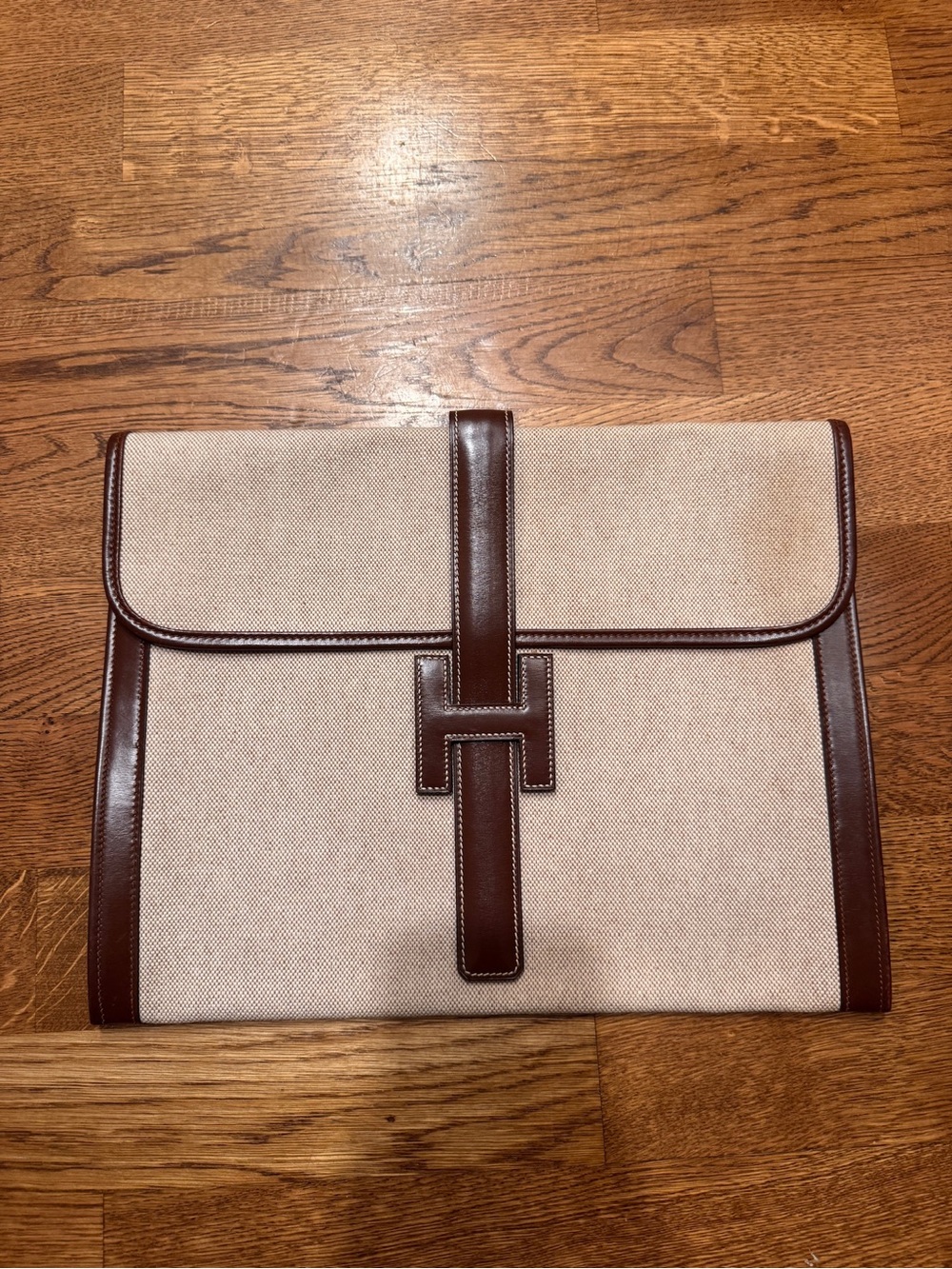 Hermès Brown & Beige H-Closure Clutch